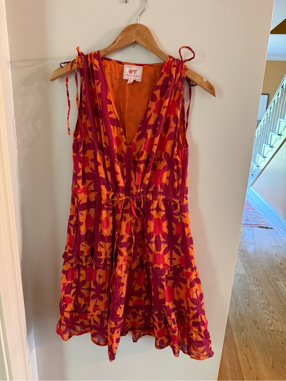 Banjanan Orange & Fuchsia Floral Tie-Shoulder Sundress